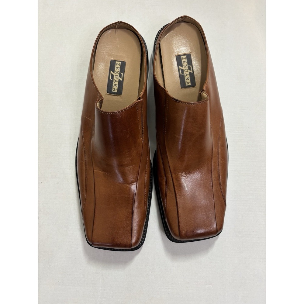 Zengara slip-on loafer dress shoes  square toe Brown Leather Sz 14 M